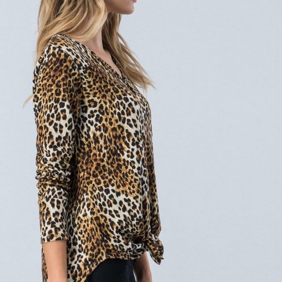 leopard print button down with front knot top - Picture 3 of 7